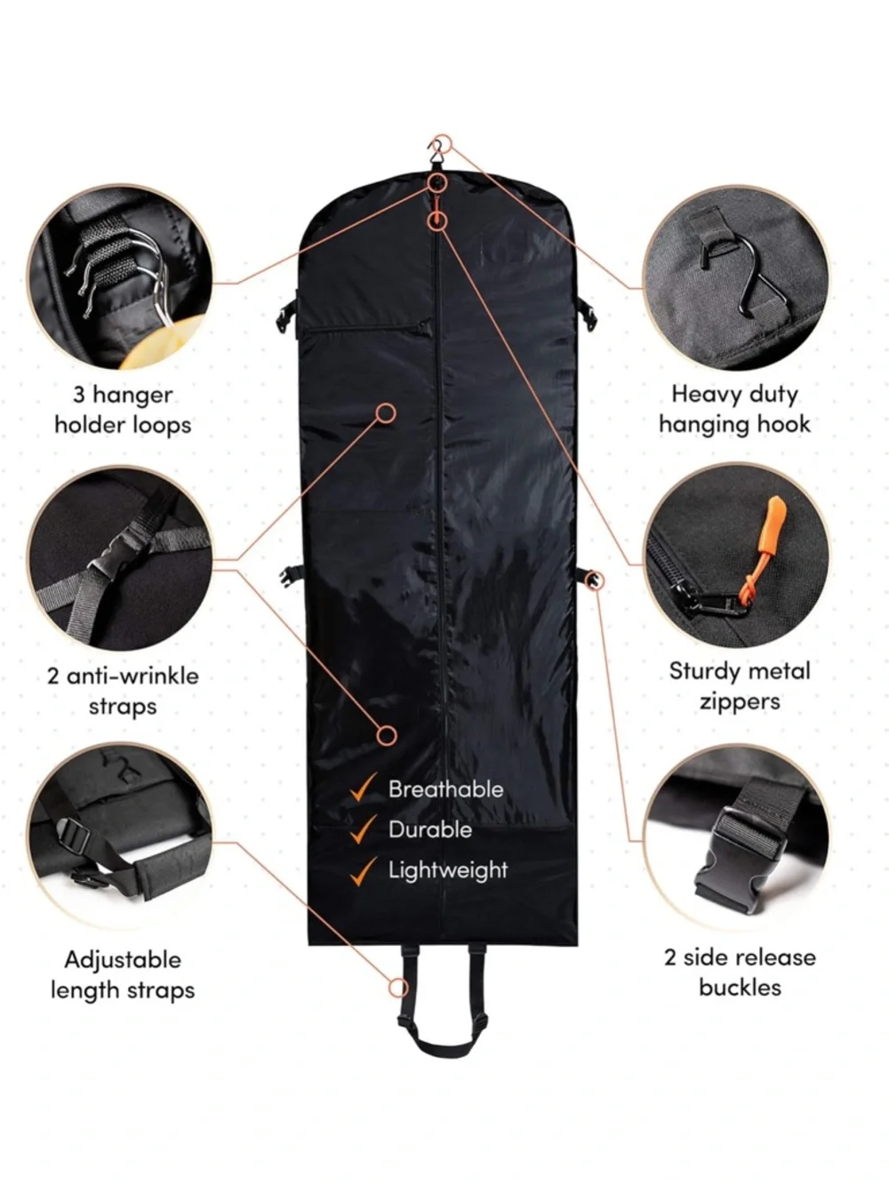 Black Garment Bag for Dresses and Suits